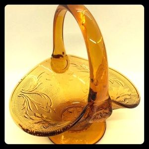 Vintage Pressed Glass Basket- Amber Color